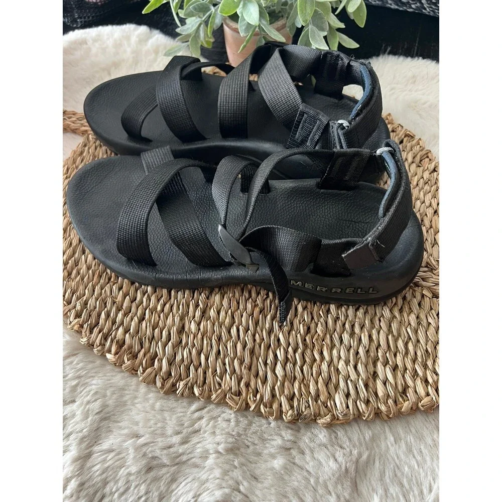 Merrell Mens Python Black Triple Black Strap Sport Water Sandals Size 9